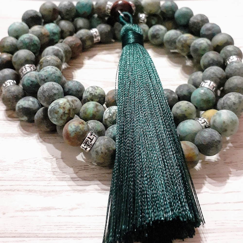108 African Turquoise Stone Mala Necklace - Picture 2 of 3